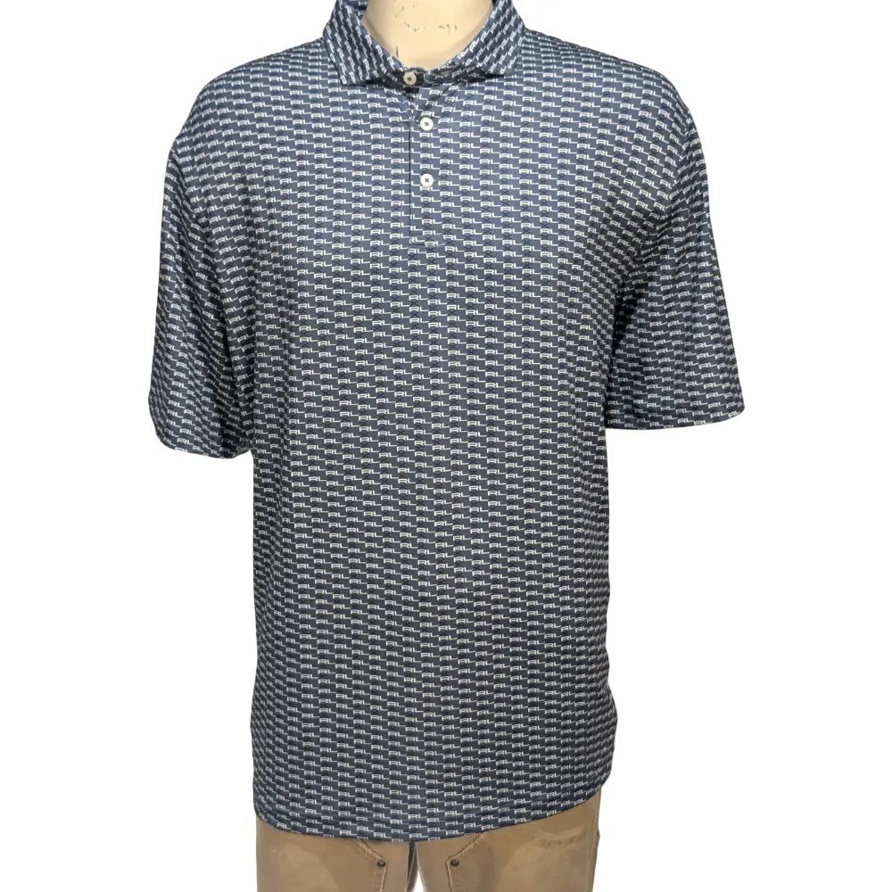 RLX Ralph Lauren Mens Navy Blue Monogram Logo Golf Polo Shirt Sz XL NWT $115
